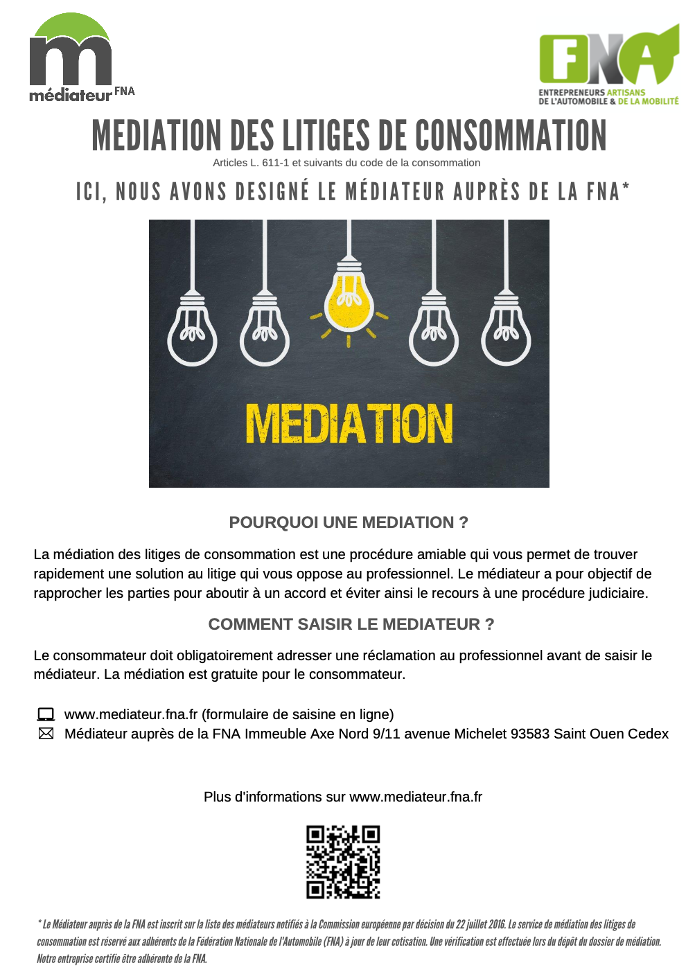 Mediation des litiges de la consommation